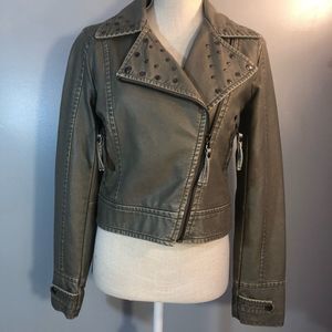 Big Chill Vintage 1956 Jacket Vegan Faux Leather Gray/Taupe Silver Studs Biker S